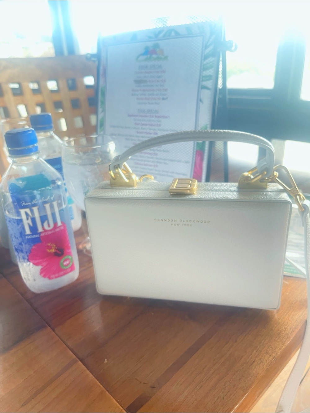 Brandon Blackwood White Leather Mini Top-Handle Box Bag with Gold Hardware